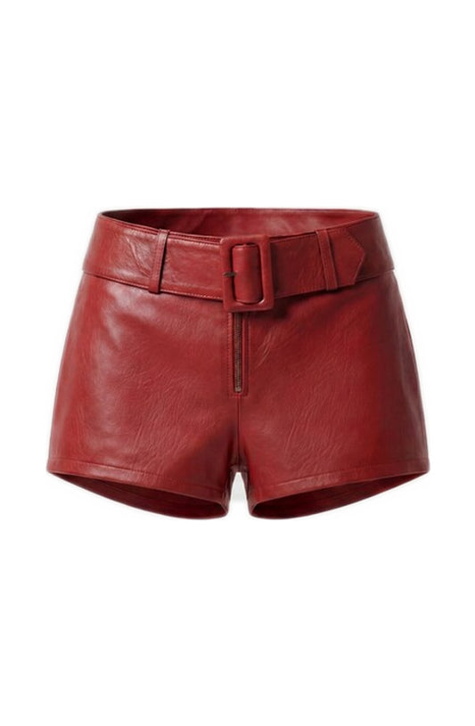 Sterling Leather Belted Shorts Red