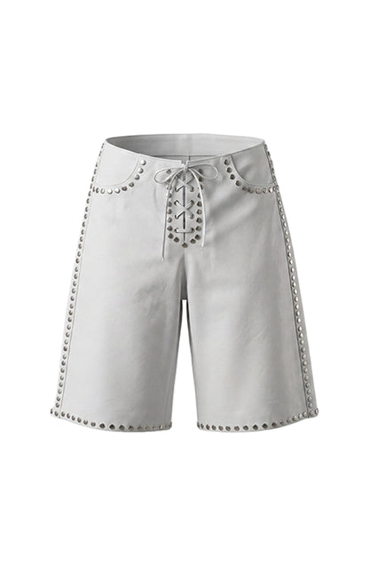 Callie Leather Studded Shorts White