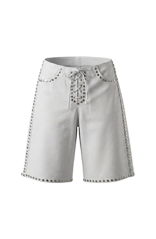 Callie Leather Studded Shorts White