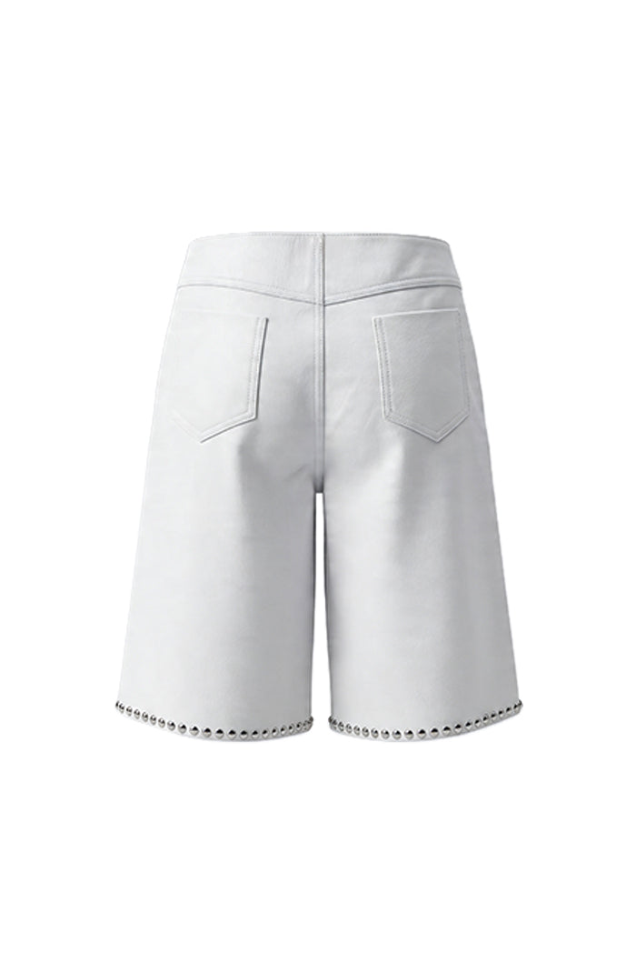 Callie Leather Studded Shorts White