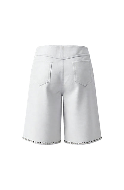 Callie Leather Studded Shorts White