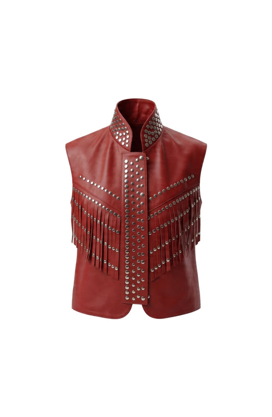 Ezra Leather Vest Red
