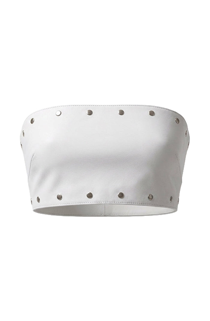 Amelia Leather Top White