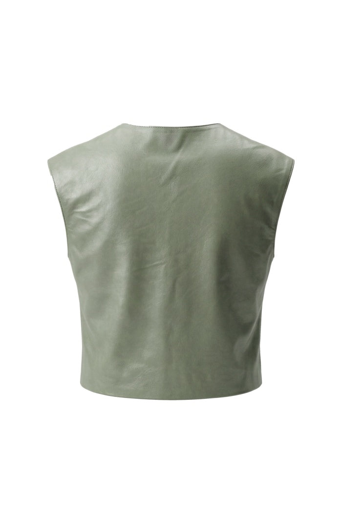 Fiona Leather Top Electric Lime Green