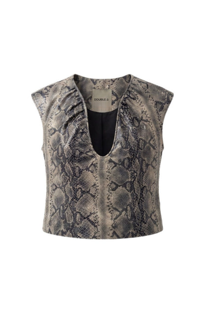 Fiona Leather Top Snake Print