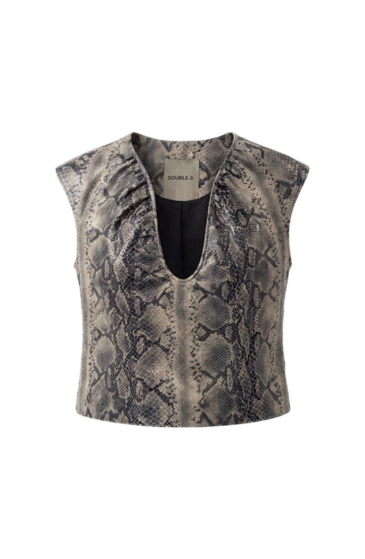 Fiona Leather Top Snake Print