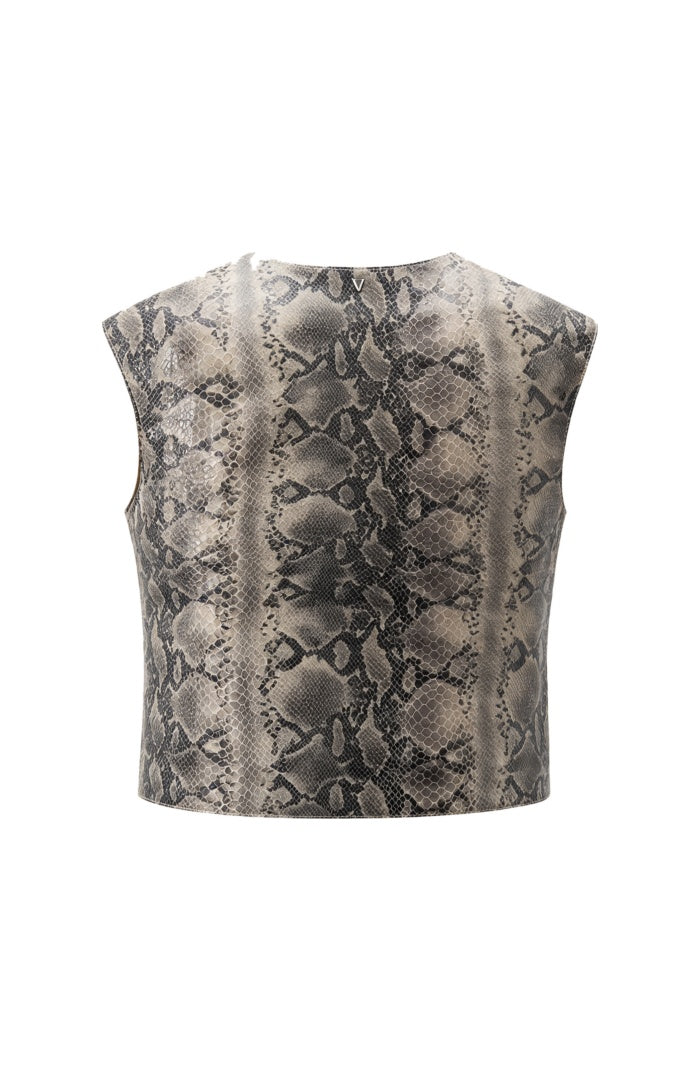 Fiona Leather Top Snake Print