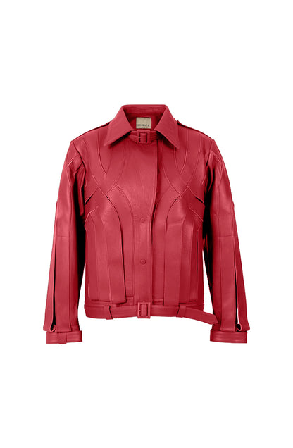 Brianna Oversized Leather Jacket Red