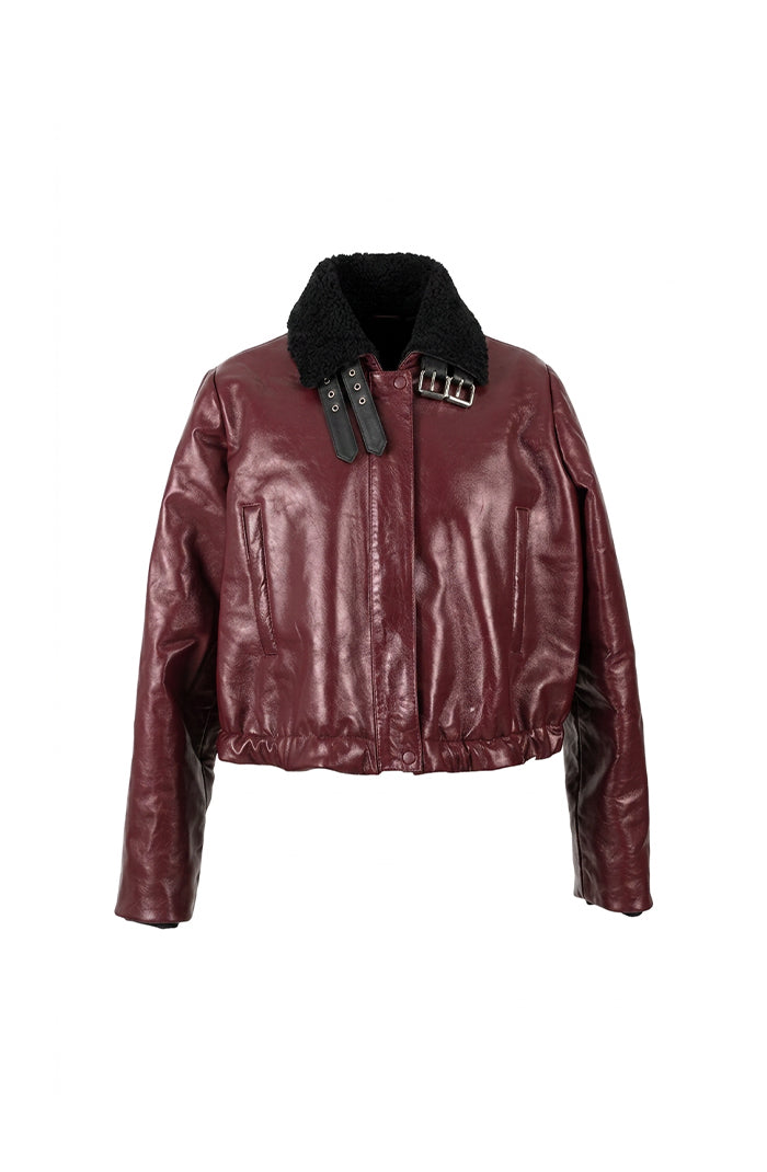 Jasper Leather Bomber Jacket Burgundy