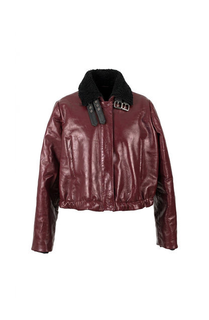 Jasper Leather Bomber Jacket Burgundy