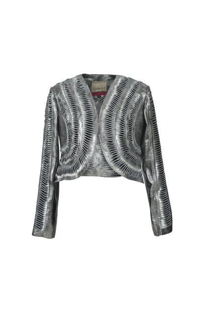 Kiara Leather Jacket Washed Silver