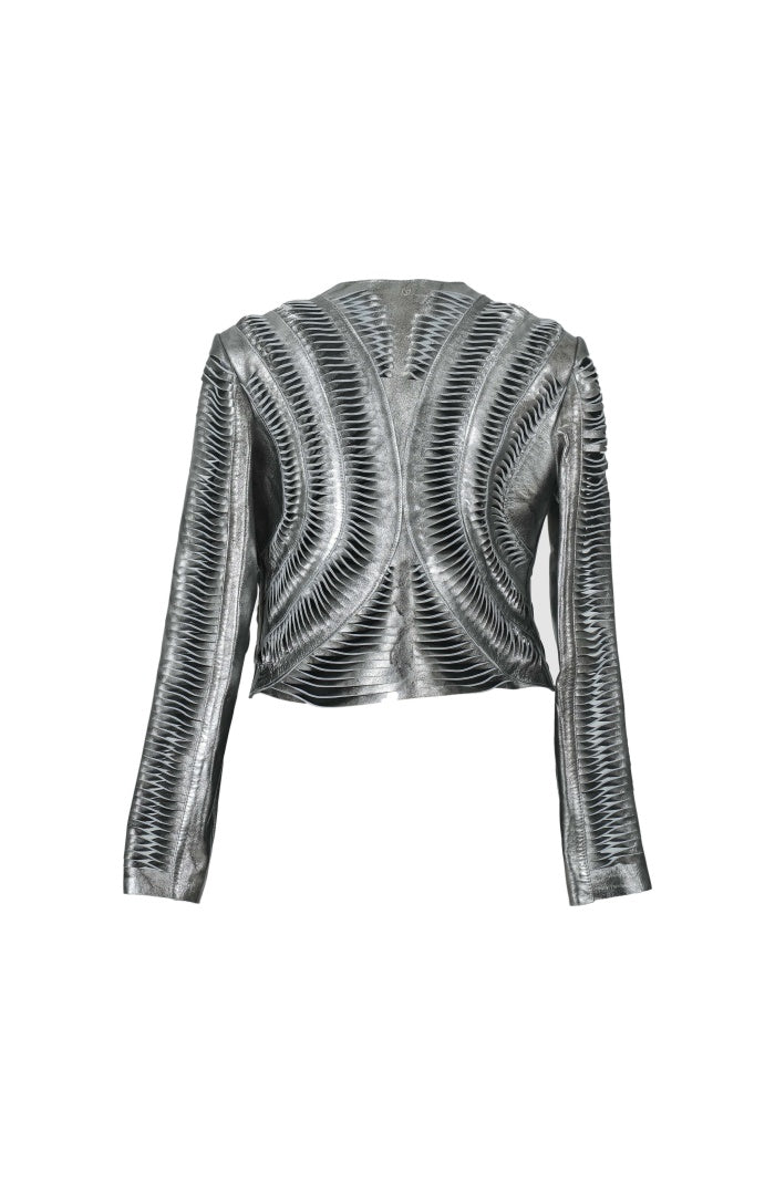 Kiara Leather Jacket Washed Silver