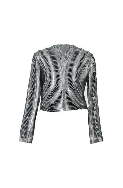 Kiara Leather Jacket Washed Silver