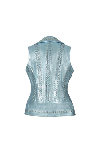 Kayla Leather Vest Crinched Baby Blue