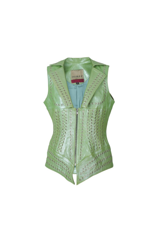 Kayla Leather Vest Electric Lime Green