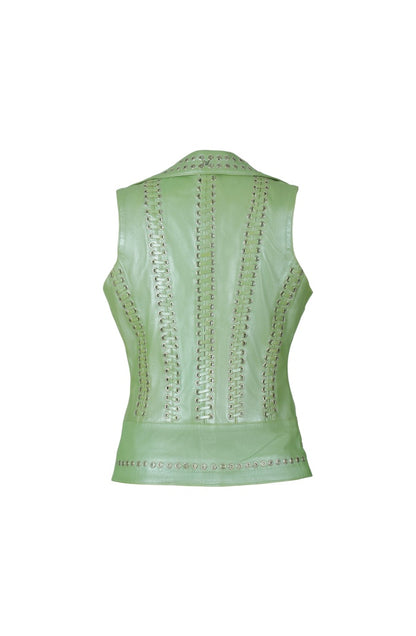 Kayla Leather Vest Electric Lime Green