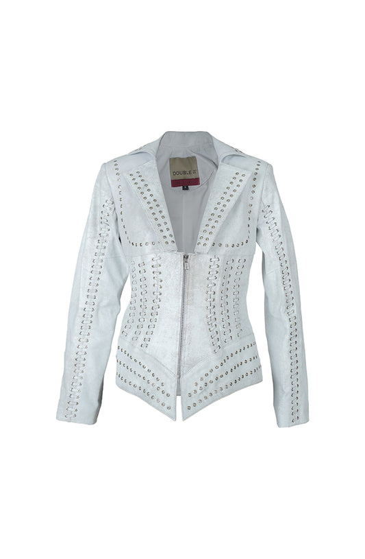 Kayla Leather Jacket Washed White