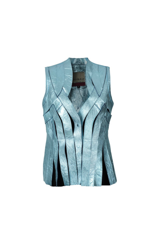 Brianna Leather Vest Crinched Blue