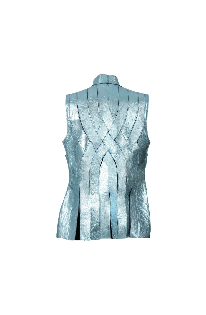 Brianna Leather Vest Crinched Blue