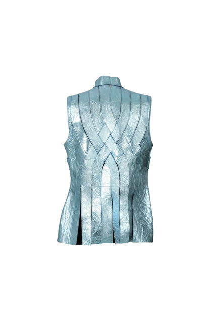 Brianna Leather Vest Crinched Blue