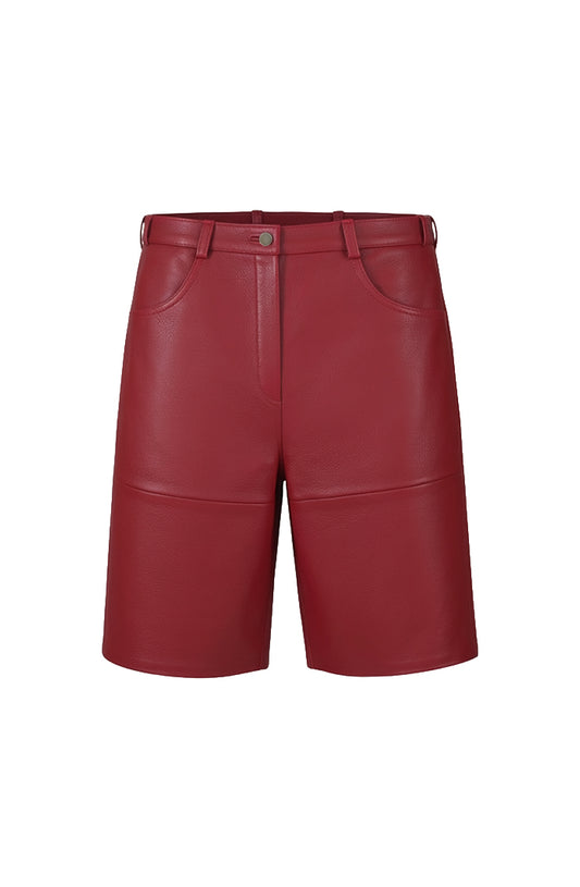 Callie Leather Bermuda Shorts Red