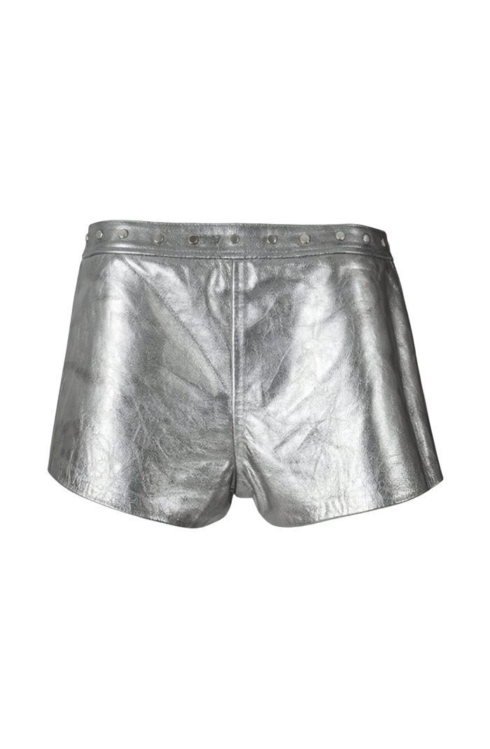 Sterling Leather Shorts Washed Silver