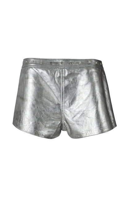 Sterling Leather Shorts Washed Silver