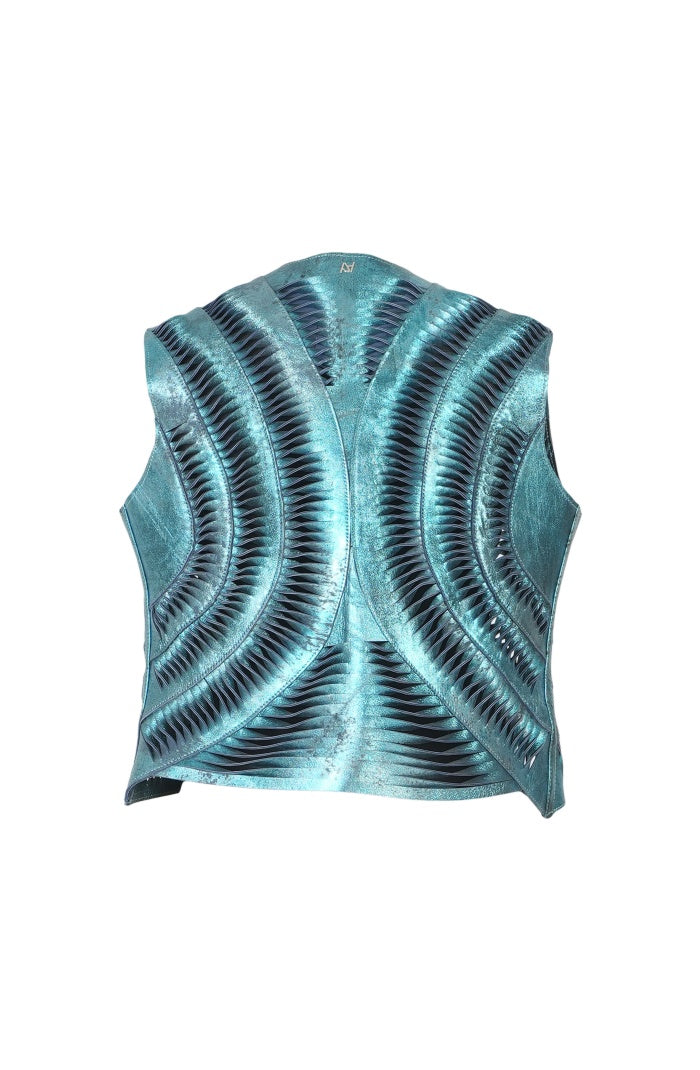 Kiara Leather Vest Washed Turquoise
