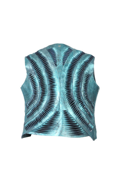 Kiara Leather Vest Washed Turquoise