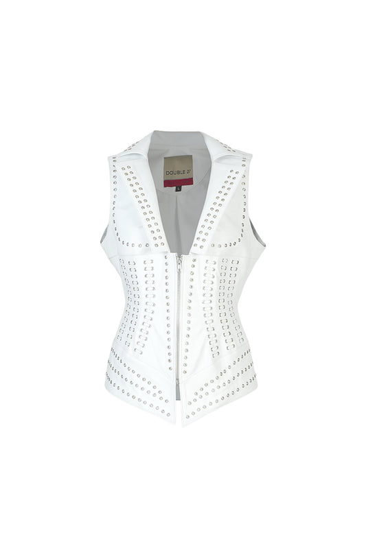 Kayla Leather Vest White