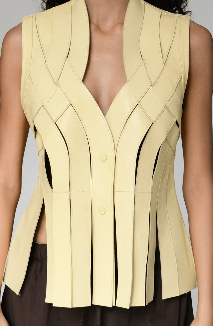 Brianna Leather Vest Butter Yellow