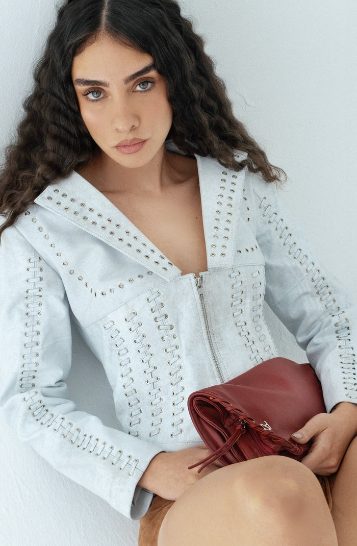 Kayla Leather Jacket Washed White