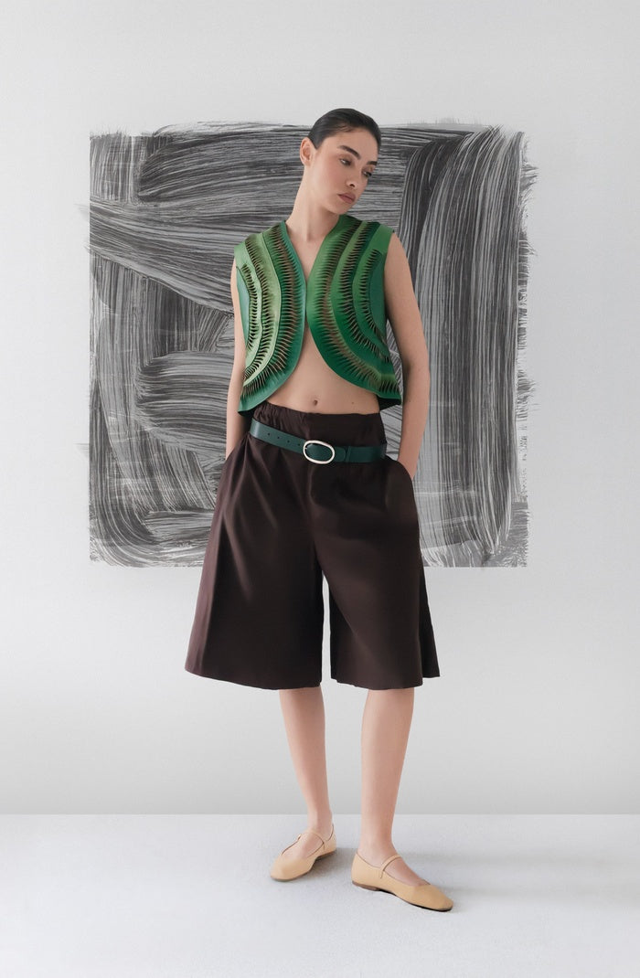 Kiara Leather Vest Green Ombre
