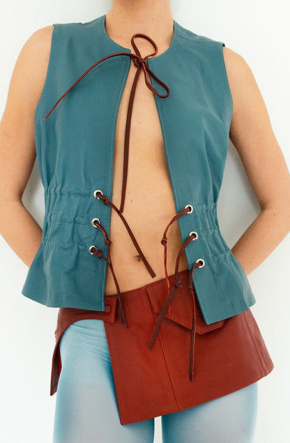 Tyler Leather Vest Cerlean Blue