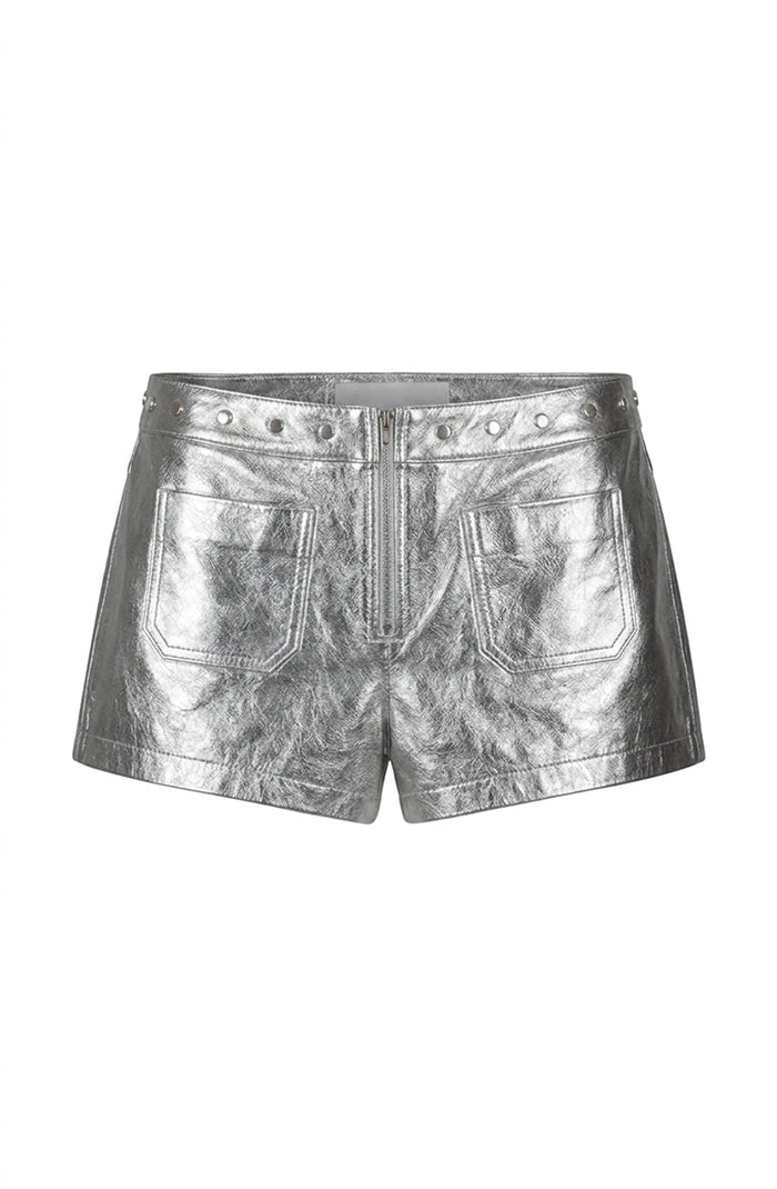 Sterling Leather Shorts Washed Silver