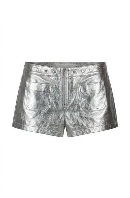 Sterling Leather Shorts Washed Silver