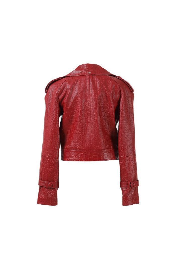 Audax Leather Jacket Red Croc