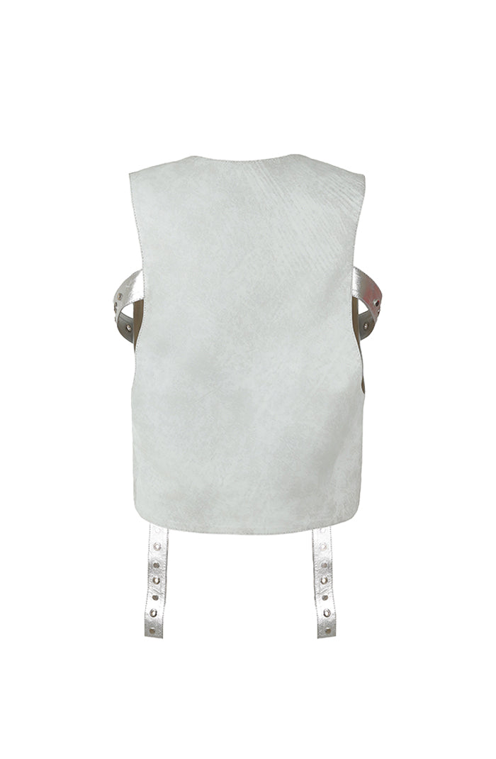 Quinn Leather Vest Washed White