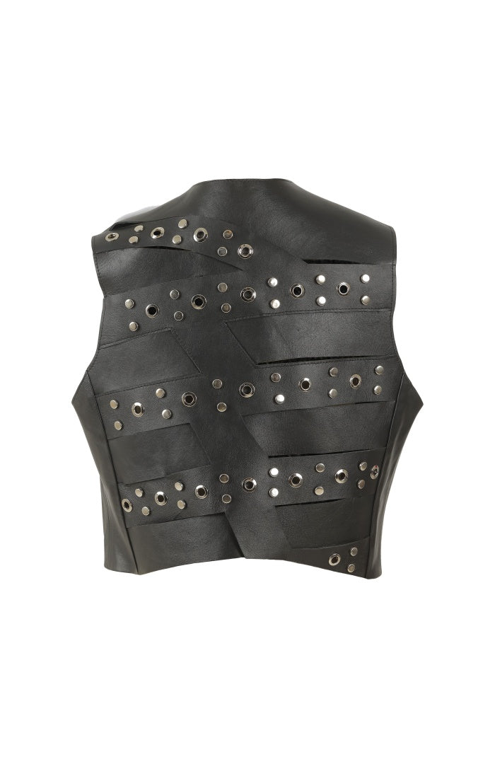 Aiden Studded Leather Vest Black