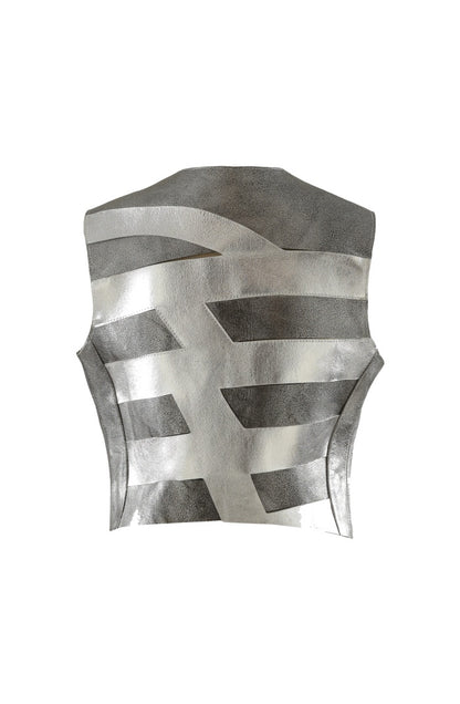 Aiden Leather Vest Washed Silver