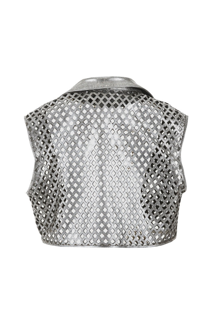 Kayden Leather Vest Washed Silver