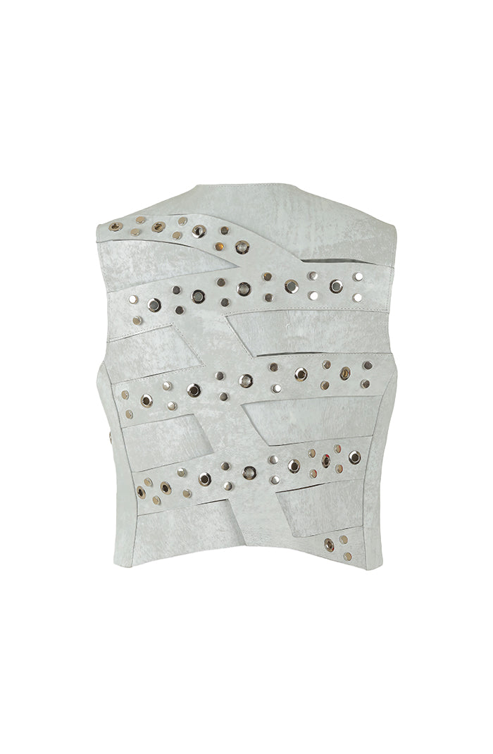 Aiden Studded Leather Vest Washed White