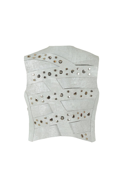 Aiden Studded Leather Vest Washed White