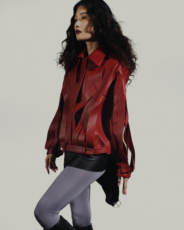 Brianna Oversized Leather Jacket Red