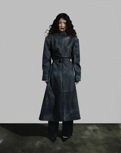 Austin Leather Coat Washed Grey