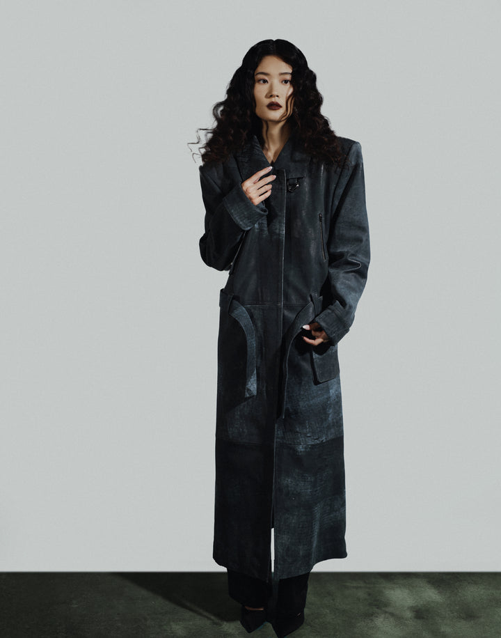 Austin Leather Coat Washed Grey