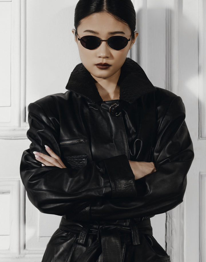 Austin Leather Coat Ostrish Black - Limited Edition