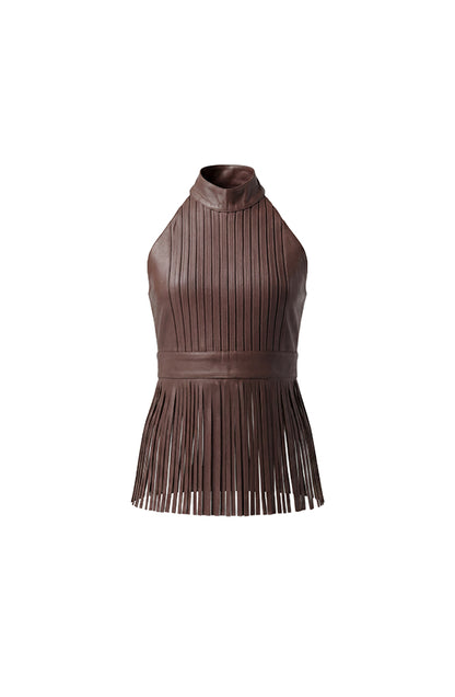 Double A X LJ Garrison Brown Leather Top