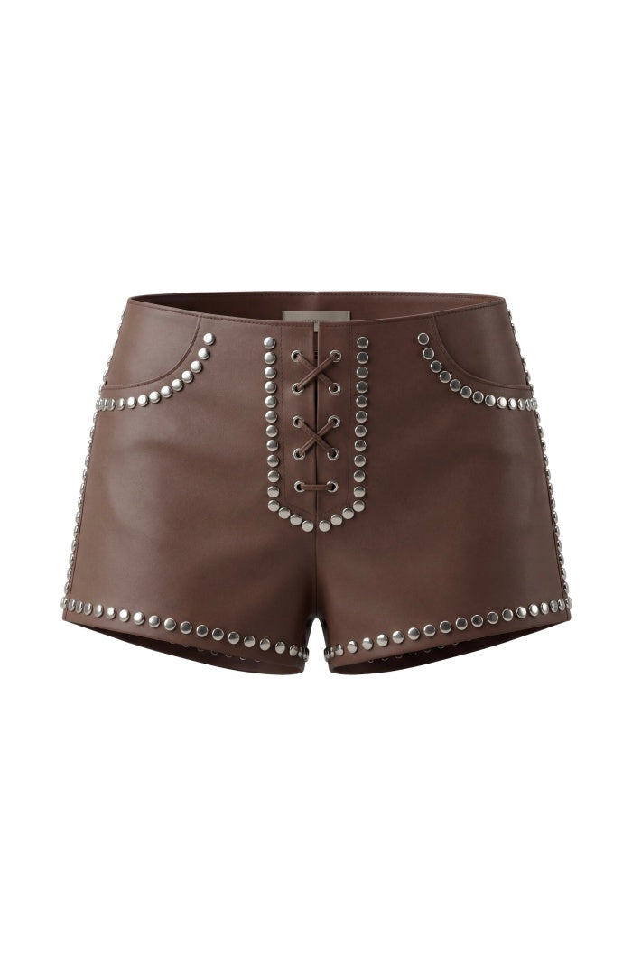 Double A x LJ Hedj Brown Leather Shorts