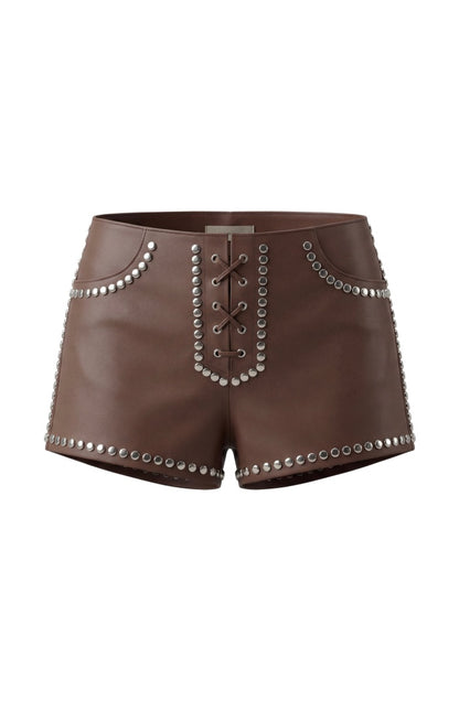 Double A x LJ Hedj Brown Leather Shorts